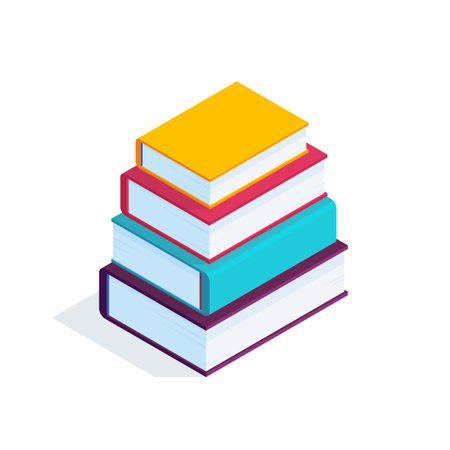 Isometric books isolated on white background. 3d stack of books. Pile of books with bookmarks. Concept of learning. Vector illustration.のイラスト素材