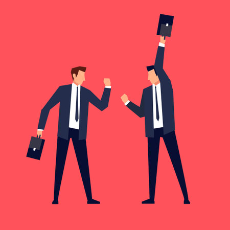 Angry businessmen in a flat style. Quarrel between two businessmen, which turns into a fight. Vector illustration.のイラスト素材