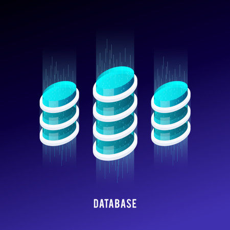 Isometric concept database. 3D concept of data processing. Abstract power station, the technology of the future. Template design banner. Vector illustration.のイラスト素材