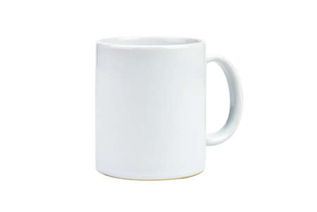 Clipping path. Close up of White Mug Mockup(Blank) isolated on white background. White cup mockup. Cup Coffee Mockup(Blank) view.の写真素材