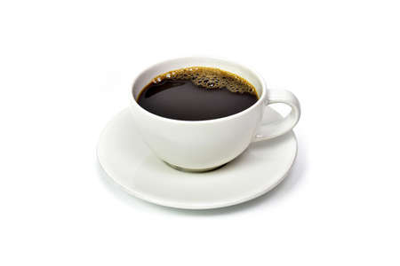 Clipping path. White cup Black Coffee isolated onwhite background. Close up of Black Coffee white cup. Top view.の写真素材