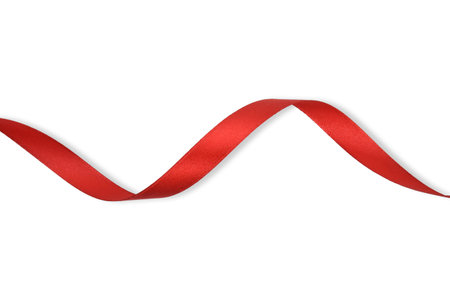 Clipping path. Red ribbon isolated on white background. Red ribbon decoration. Birthday ribbon. Ribbon Tag. Ribbon Banner. Red Labels Tag.の写真素材
