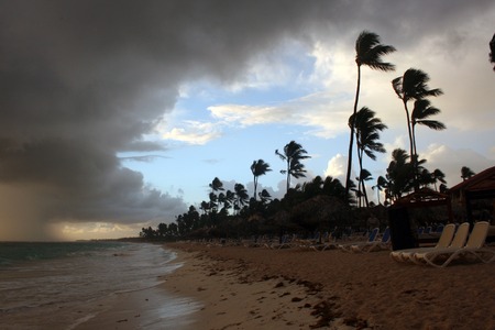 Storm clouds, storm Passing over the ocean, dramatic clouds after storm coast lineの写真素材