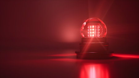 3D rendering of a red light lamp on a red background.