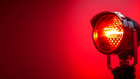 Spotlight in red light on a red background with copy space.