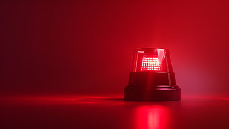 3d rendering of a red emergency light on a red background.