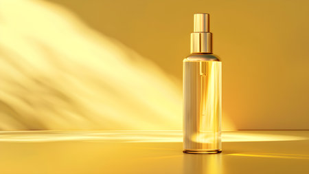 Cosmetic bottle on yellow background, 3d render. Beauty product package designの写真素材