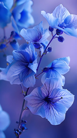 Beautiful blue flowers on a purple background. Close-up.の写真素材