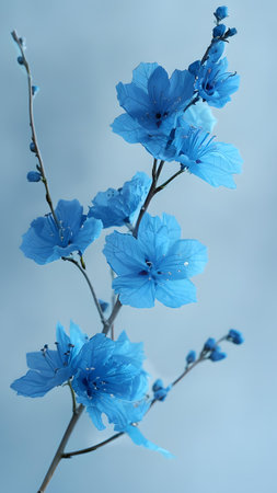 Beautiful blue hibiscus flowers on blue background, closeupの写真素材