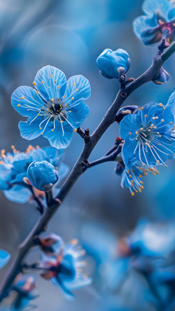 Beautiful blue flowers on a branch of a tree in spring.の写真素材