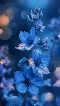 Beautiful blue flowers on blue background with bokeh effect.の写真素材