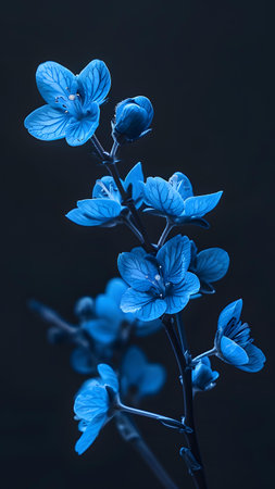 Beautiful blue flowers on a dark background. Toned image.の写真素材