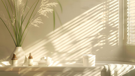 3d render of home interior with cup of coffee and pampas grassの写真素材