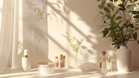 3d render of cosmetic product in white room with natural light.の写真素材