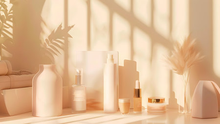 Cosmetic products on the table. 3d rendering, 3d illustration.の写真素材