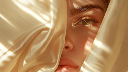 Beautiful young woman with golden eyeshadow. 3d renderingの写真素材