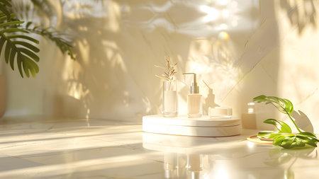 Beautiful composition of cosmetic products on table in bathroom, closeupの写真素材