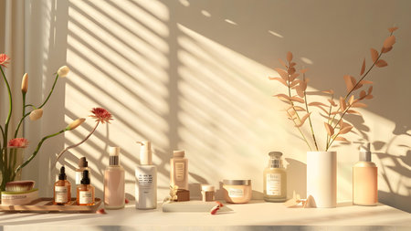 Cosmetics on the table. 3d rendering, 3d illustration.の写真素材