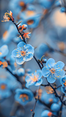 cherry blossom in spring time, closeup of blue flowersの写真素材