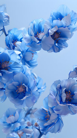 Blue flower background. Blue flowers on blue background. Blue flowers backgroundの写真素材