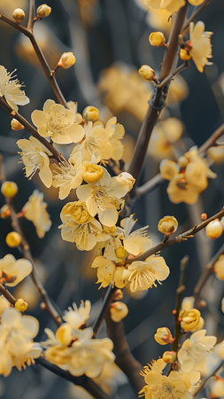 plum blossom in spring, closeup of blooming flowers