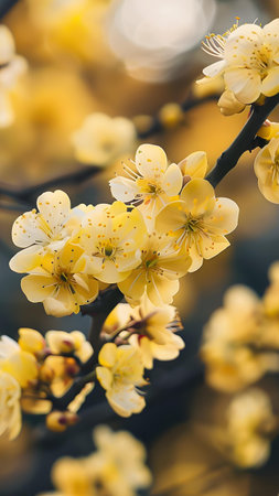 Beautiful blooming apricot flowers on a tree branch in spring
