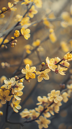 plum blossom in spring time with soft focus and vintage filterの写真素材