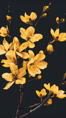 Beautiful spring flowers on black background, vintage toned image.の写真素材