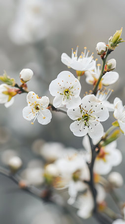 White flowers of a blossoming apricot on a spring dayの写真素材