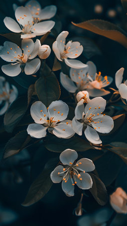 White flowers of cherry blossoms on a spring day close-upの写真素材