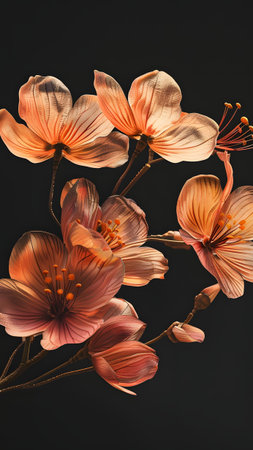 Bouquet of flowers on a black background. Studio photography.の写真素材