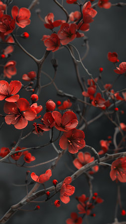Beautiful red flowers on a dark background. Floral background.