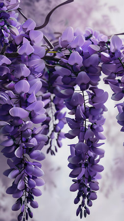 Purple wisteria flowers. Floral background. Flower background.の写真素材