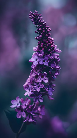Purple lilac flowers on a dark background, close-upの写真素材