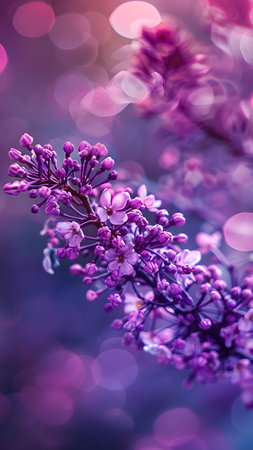purple lilac flowers with bokeh background, macro photoの写真素材