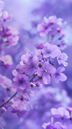 purple flowers in soft color and blur style for background and textureの写真素材