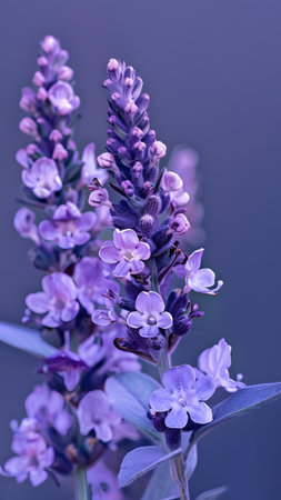 Lavender flowers on a blue background. Selective focus.の写真素材
