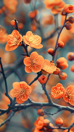Apricot blossom in spring, vintage toned image.の写真素材