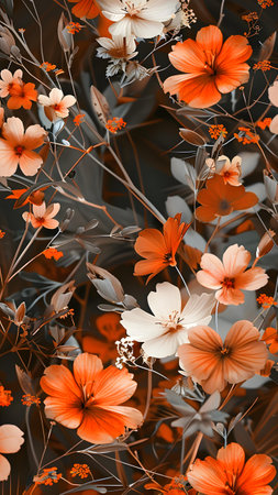 Seamless floral pattern with flowers and leaves in retro style.の写真素材