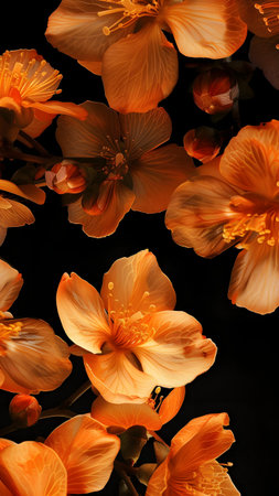 Orange flowers on a black background. Close-up. Studio photography.