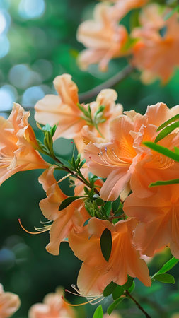 Beautiful orange azalea flowers in the garden, close upの写真素材