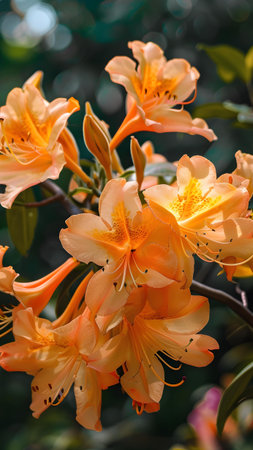 Yellow rhododendron flowers on a green background close up