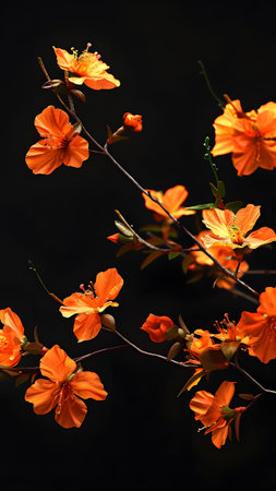 Beautiful orange flowers on black background, close-up, macro