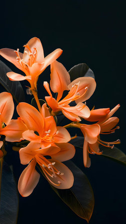Orange flowers on a black background. Close-up. Studio photography.