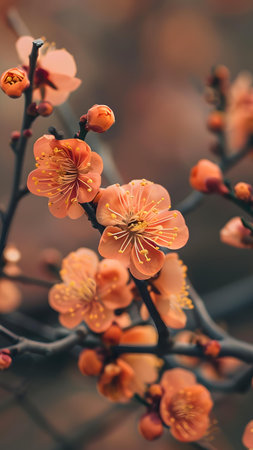 Plum blossom in spring. Beautiful blooming plum flowers.