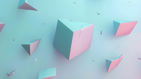 Abstract 3d rendering of chaotic geometric shapes. Flying debris. Futuristic background.の写真素材