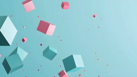 Abstract 3d rendering of chaotic geometric shapes. Futuristic background with flying cubes.