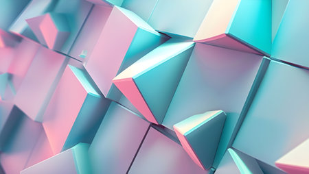 3d rendering of abstract geometric shapes in blue and pink colors.