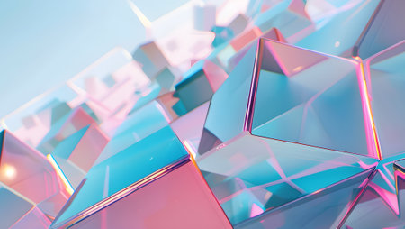 Abstract 3d rendering of chaotic geometric shapes. Futuristic background with glowing cubes.の写真素材