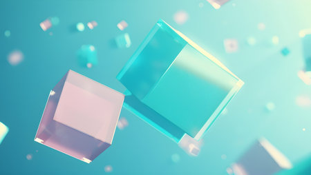 Abstract 3d illustration of geometric composition, colorful cubes with light effectsの写真素材